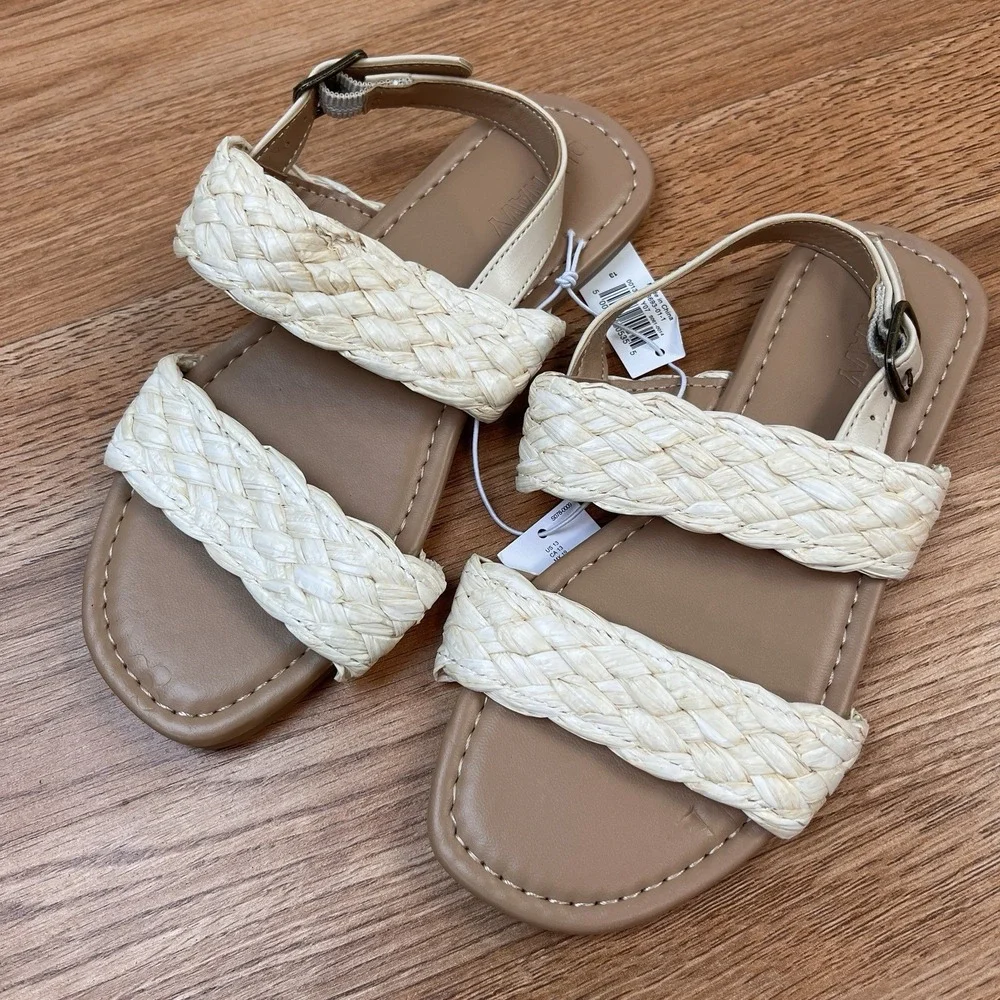 Old‎ Navy Raffia Double Strap Girls Sandals in Natural Kids Size 13 NEW
